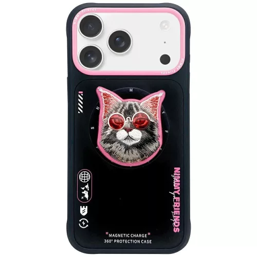 NIMMY case GLASSES COOL CAT MagSafe IPHONE 17 Pro Max tok, fekete-rózsaszín