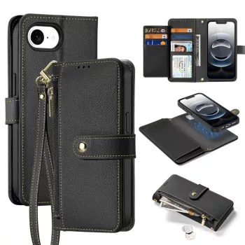   Dux Ducis Lawa iPhone 16e Leather Case Detachable Magnetic Wallet tok, fekete