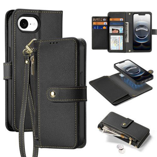Dux Ducis Lawa iPhone 16e Leather Case Detachable Magnetic Wallet tok, fekete