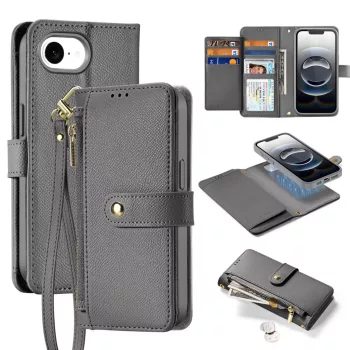   Dux Ducis Lawa iPhone 16e Leather Case Detachable Magnetic Wallet tok, szürke