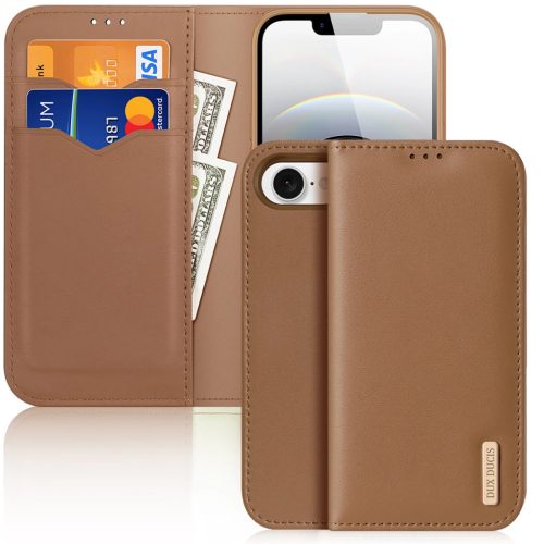 Dux Ducis Hivo iPhone 16e Case Flip and RFID Protection tok, barna