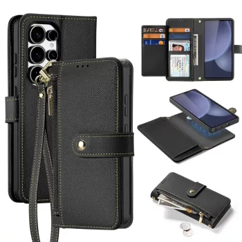   Dux Ducis Lawa Leather Case Samsung Galaxy S25 Ultra with Detachable Magnetic Wallet tok, fekete