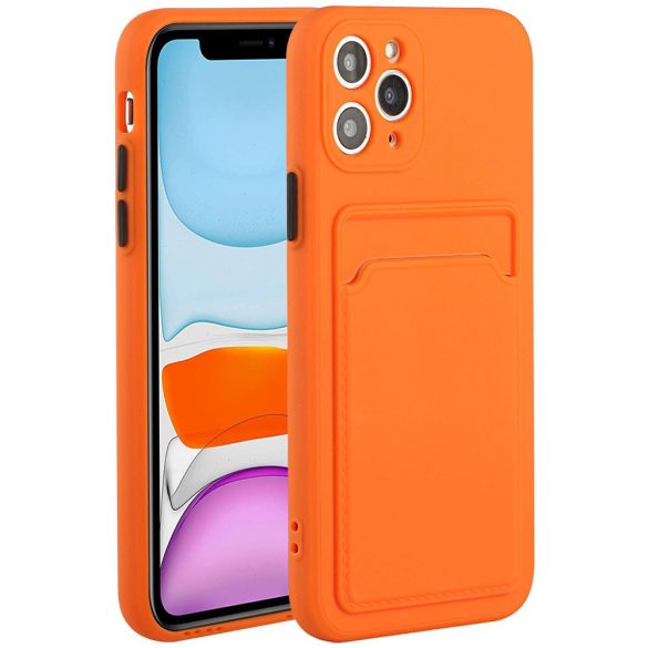 Card Case Silicone iPhone 12 Pro hátlap, tok, narancs