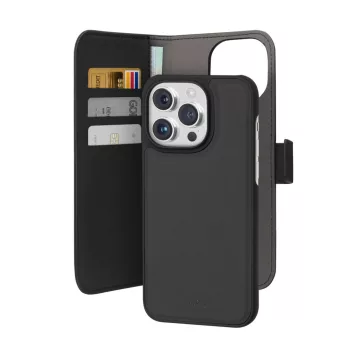   Puro Wallet Detachable MagSafe 2in1 PU Leather Case with Flap and Wallet iPhone 15 Pro Max tok, fekete