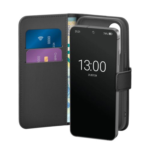 Puro Booklet Case with Flip and Wallet Samsung Galaxy S25 tok, fekete