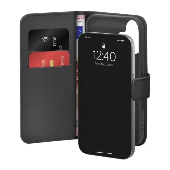   Puro Wallet Stand case iPhone 17 made of eco-leather, flap, wallet and stand function tok, fekete