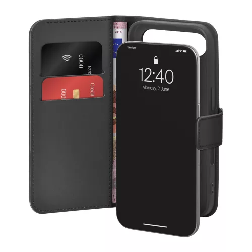 Puro Wallet Stand Case iPhone 17 Air made of eco-leather, flap, wallet and stand function tok, fekete