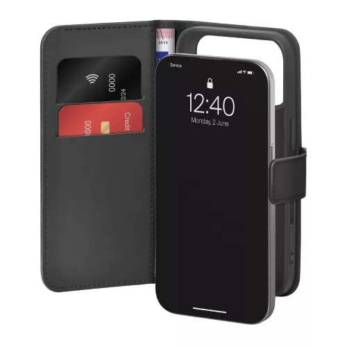 Puro Wallet Stand Case iPhone 17 Pro Made of Eco-Leather, Flap, Wallet, and Stand Function tok, fekete