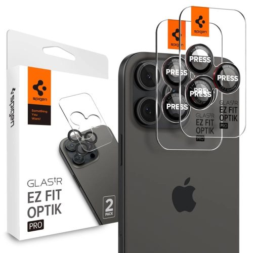 Spigen Optik Pro L-Series Glas.TR iPhone 14 Pro / 15 Pro / 16 Pro / 14 Pro Max / 15 Pro Max / 16 Pro Max kamera lencsevédő üvegfólia - 2db - fekete