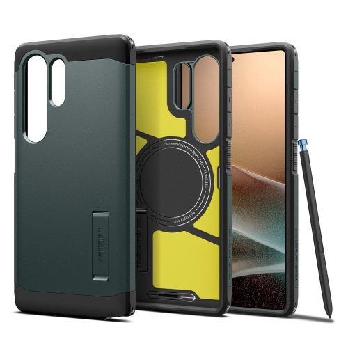 SPIGEN case TOUGH ARMOR compatible with MagSafe Samsung Galaxy S25 Ultra abyss tok, zöld