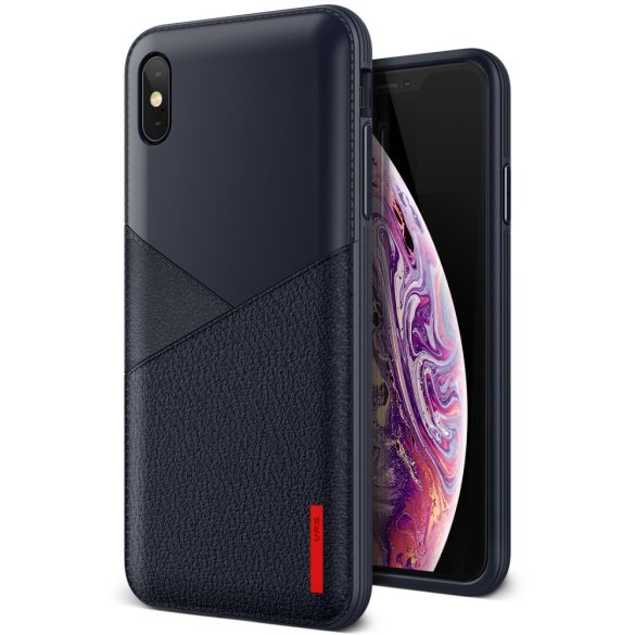 VRS Design (VERUS) iPhone Xs Max Leather Fit Label hátlap, tok, sötétkék