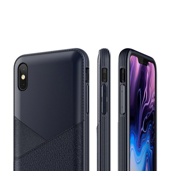 VRS Design (VERUS) iPhone Xs Max Leather Fit Label hátlap, tok, sötétkék