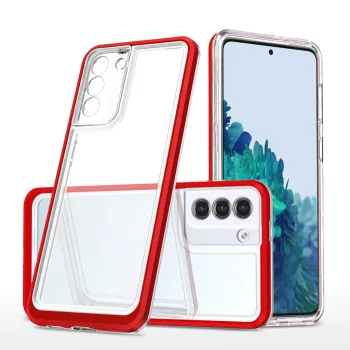   Clear 3in1 Case Samsung Galaxy S22 Plus ütésálló hátlap, tok, átlátszó-piros