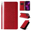 Magnet Strap Case iPhone 14 Pro Max Flip Wallet Mini Lanyard Stand tok, piros