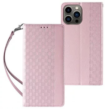   Magnet Strap Case iPhone 14 Pro Max Flip Wallet Mini Lanyard Stand tok, rózsaszín