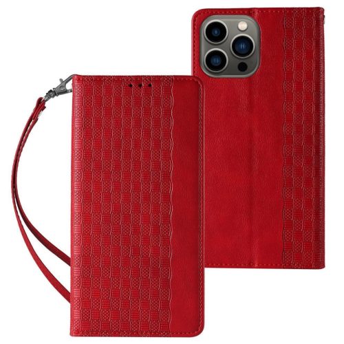 Magnet Strap oldalra nyíló tok Samsung Galaxy S23 Plus Flip Wallet Mini Lanyard Stand, piros