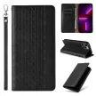 Magnet Strap oldalra nyíló tok Samsung Galaxy S23 Ultra Flip Wallet Mini Lanyard Stand, fekete