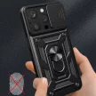 iPhone 15 Pro Max Hybrid Armor Camshield Case with Kickstand and Camera Cover tok, rózsaszín
