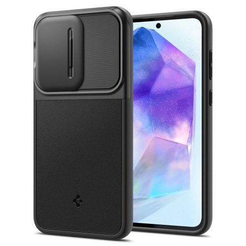 Spigen Optik Armor Samsung Galaxy A55 5G kameravédővel, fekete