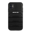 AMG iPhone 11 Leather Debossed Lines eredeti bőr (AMHCN61GSEBK) hátlap, tok, fekete