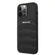 AMG iPhone 13 Pro Leather Debossed Lines eredeti bőr (AMHCP13LGSEBK) hátlap, tok, fekete