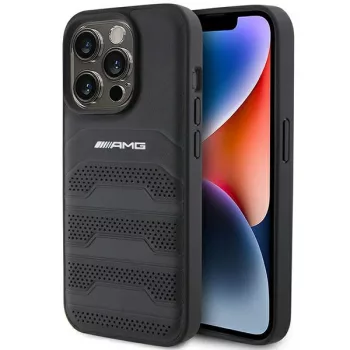  AMG iPhone 15 Pro Max Leather Debossed Lines bőr (AMHCP15XGSEBK) hátlap, tok, fekete