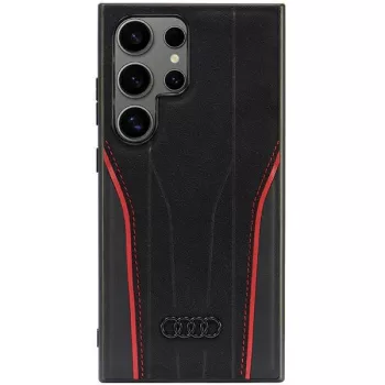   Audi valódi bőr MagSafe S24 Ultra hátlap, tok, fekete-piros