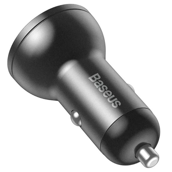 Baseus CCBX-0G Car Charger with Digital Display univerzális autós szivargyújtó töltő, 2xUSB-A, 2.4A, 24W, fekete