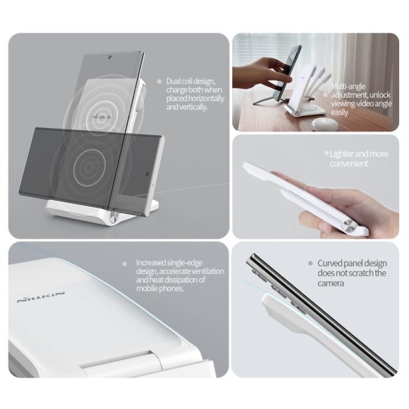 Nillkin PowerTrio 3in1 Wireless Qi Charger, smartphone, Huawei watch, earphone asztali vezeték nélküli töltő, 15W max, fehér