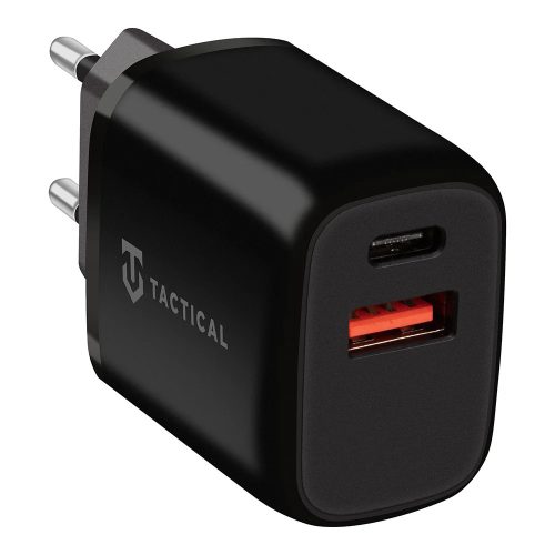 Tactical Base Plug Dual USB-A+USB-C hálózati töltő adapter, gyorstöltés, 20W, QC3.0, PD, 3A, fekete