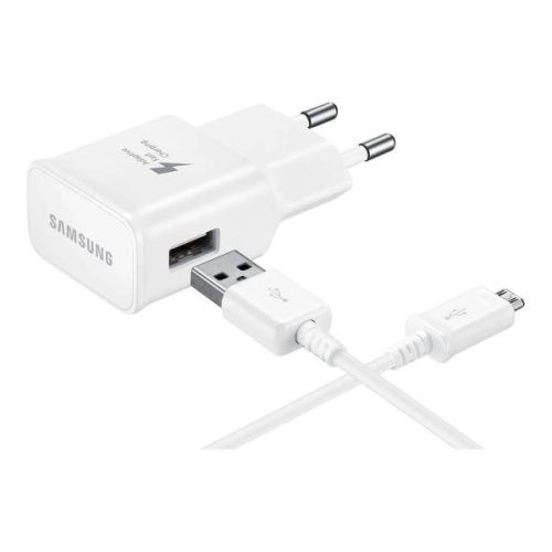 Samsung EP-TA200EWE + EP-DR140AWE USB-A gyári hálózati töltő, gyorstöltő adapter USB-A/USB-C kábellel, 15W, (doboz nélküli), fehér