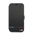BMW iPhone 13 Pro M Collection Carbon Stripe (BMBKP13LPUCARTCBK) oldalra nyíló tok, fekete