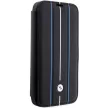 BMW BMBKP14L22RVSK iPhone 14 Pro 6.1" Leather Stamp Blue Lines, oldalra nyíló bőr tok, fekete