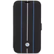 BMW iPhone 14 Pro Max bookcase Leather Stamp Blue Lines (BMBKP14X22RVSK) eredeti bőr oldalra nyíló tok, fekete