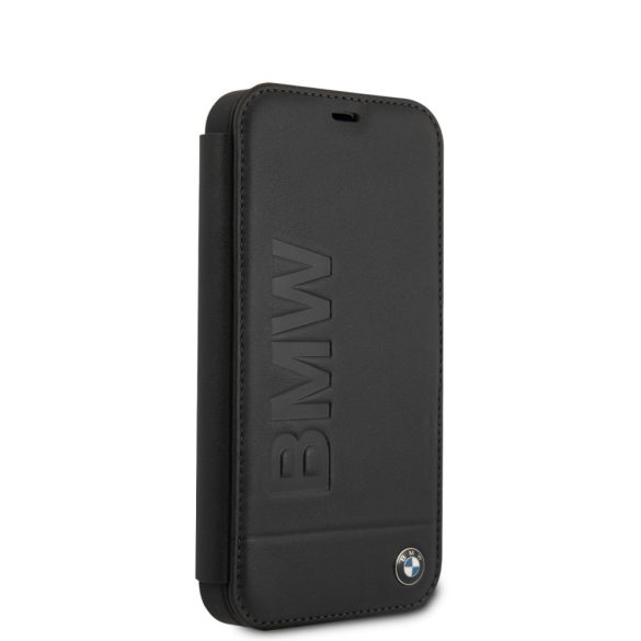 BMW iPhone 12 Mini 5,4" Signature (BMFLBKP12SSLLBK) eredeti bőr oldalra nyíló tok, fekete