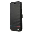BMW iPhone 13 Mini M Collection Carbon Stripe (BMFLBKP13SPUCARTCBK) oldalra nyíló tok, fekete