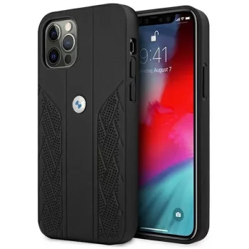   BMW BMHCP12LRSPPPK iPhone 12 Pro Max 6,7", Leather Curve Perforate hátlap, tok, fekete