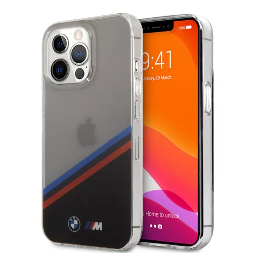 BMW iPhone 13 Pro Silicone Tricolor Stripes (BMHCP13LMHLPK) hátlap, tok, átlátszó