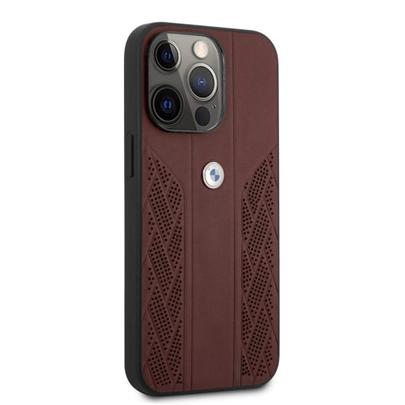 BMW iPhone 13 Pro Leather Curve Perforate eredeti bőr (BMHCP13LRSPPR) hátlap, tok, fekete