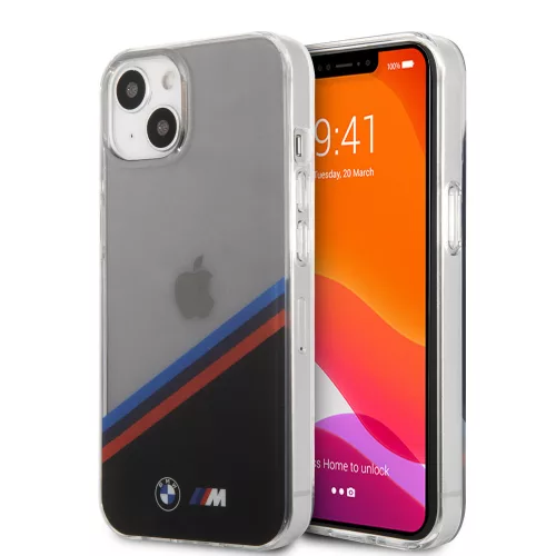 BMW iPhone 13 Mini Silicone Tricolor Stripes (BMHCP13SMHLPK) hátlap, tok, átlátszó