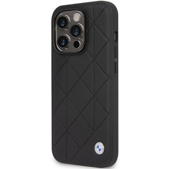 BMW iPhone 14 Pro Leather Quilted (BMHCP14L22RQDK) eredeti bőr hátlap, tok, fekete