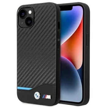   BMW BMHCP14M22NBCK Leather Carbon iPhone 14 Plus 6.7 ", hátlap, bőr tok, fekete