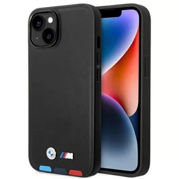  BMW BMHCP14M22PTDK Leather Stamp Tricolor iPhone 14 Plus 6.7 " hátlap, bőr tok, fekete
