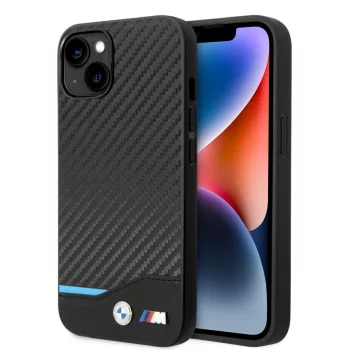   BMW iPhone 14 Leather Carbon (BMHCP14S22NBCK) hátlap, tok, fekete