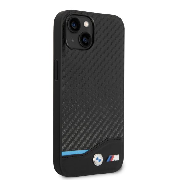 BMW iPhone 14 Leather Carbon (BMHCP14S22NBCK) hátlap, tok, fekete