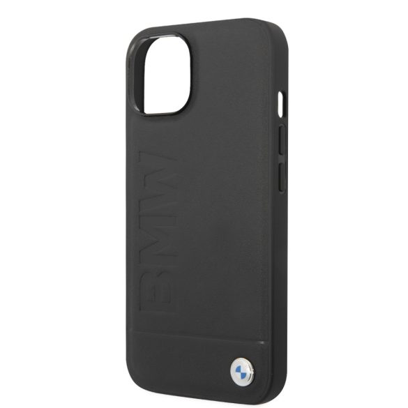 BMW iPhone 14 Leather Stamp (BMHCP14SSLLBK) hátlap, tok, fekete