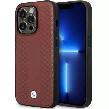   BMW BMHCP14X22RFGR Leather Diamond Pattern iPhone 14 Pro Max 6.7" hátlap, bőr tok, bordó