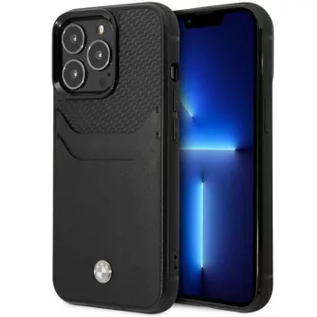  BMW iPhone 14 Pro Max 6,7" black Leather Card Slot (BMHCP14X22RSEPK) hátlap, tok, fekete