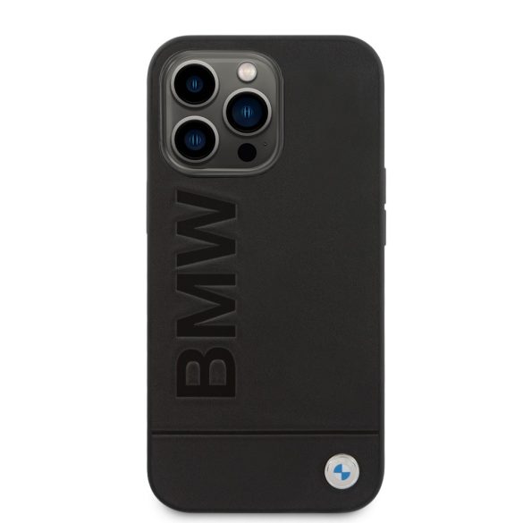 BMW iPhone 14 Pro Max Leather Stamp (BMHCP14XSLLBK) hátlap, tok, fekete