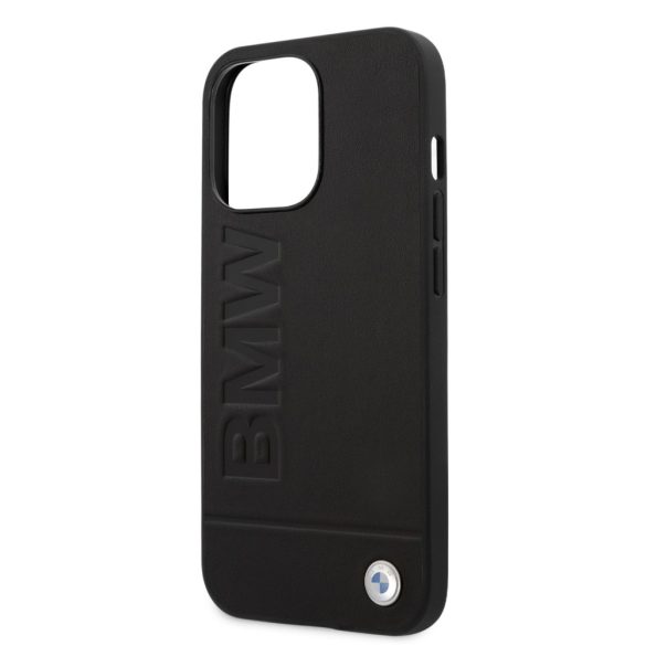 BMW iPhone 14 Pro Max Leather Stamp (BMHCP14XSLLBK) hátlap, tok, fekete